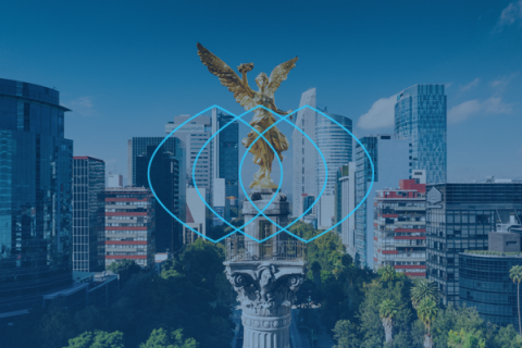Mexico city skyline with connect branding