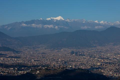 A view of Kathmandu, Nepal with the Himalayas in the background